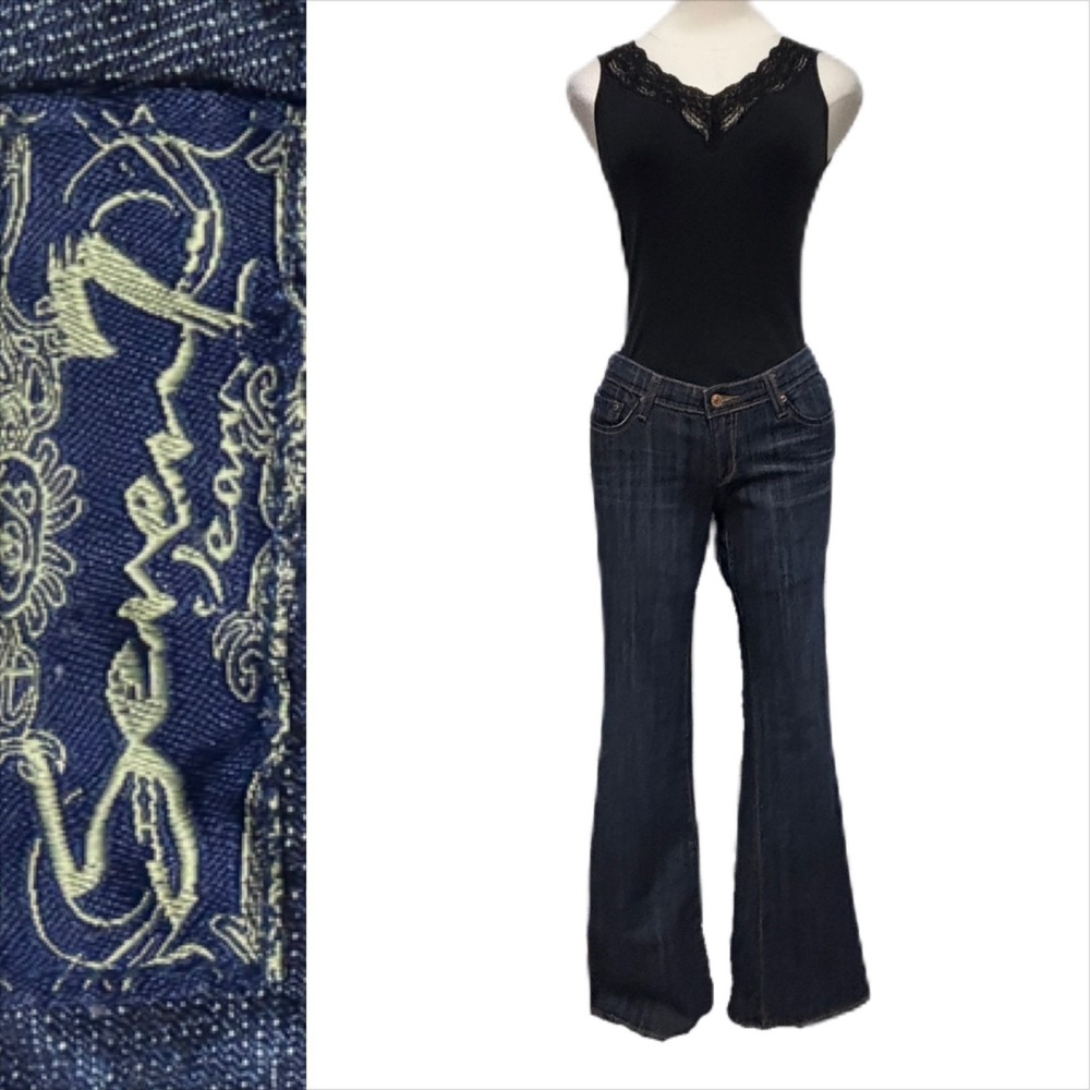 Seven7 Jeans Womens 28 Dark Blue Wash Flare Bootcut Stretch Denim Low Rise
